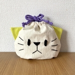 持ち歩ける猫さん☆neko no okao きんちゃく☆カラフルイヤーの黄緑ちゃん