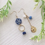 水引　梅結びのアシンメトリーピアス【青雫】