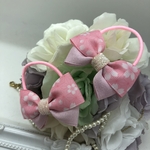 可愛いピンクの桜×麻の葉柄♡キラキラ銀糸ダブルリボンのヘアゴム 2個set