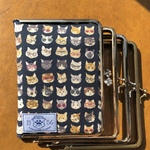 ラスト 再販×6 猫にメガネ ネイビー がま口母子手帳・お薬手帳ケース   布タグのみ