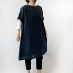 リネンのポンチョ。ネイビー。М・Ｌ【受注製作】