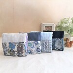 6~8重ガーゼハンカチ４set*liberty flower*リバティフラワー*ブルー系カラー*プチローズ*大人色*お布団ガーゼ*手洗い*コンパクトサイズ*