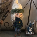 ブライス　blythe　ﾟ･*:.｡. ボーダー綿セーター、パンツ、ニット帽セット･*:.｡.