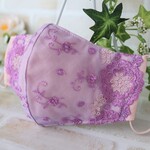 薄紫色お花の刺繍レースマスク