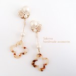 【再販11】ロングチェーンフラワーイヤリングbrown／ピアス