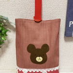 再販10🐻くまの顔のアップリケのシューズケース♪レッド♪入園入学に♪
