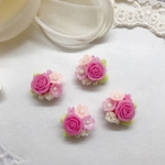 ランダム　2個  イヤーカフ   ピアス  手作り 材料 パーツ      ブーケ  樹脂粘土 薔薇  36 ピンク