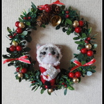 ＊Xmasリース　サンタの被り物ねこちゃん　壁掛け＊
