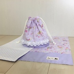 パープルのユニコーン🌸（40×60）ランチョンマット・給食袋の２点セット☆女の子・入園入学セット・給食セット・こっぷ袋