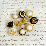 ■ミックス■15mm■ビンテージボタン　10個入 　ホワイトパール飾り　　 [1202-15] 