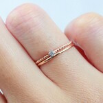 【２本セット】 14kgf　CZダイヤモンド 1.2ｍｍつぶつぶタイプ＆ストレートリング（変更OＫ）／アレルギー対応　華奢みせ　綺麗め　華やか　結婚式やパーティーのお呼ばれにも