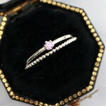 【２本セット】 2ｍｍ石　ピンクサファイア＆つぶつぶプレーン＊1.0ｍｍ　～silver925～　／つけっぱなしOK　アレルギー対応　華奢みせ　綺麗め　華やか　結婚式やパーティーのお呼ばれにも