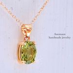 宝石質ペリドット14kgf製ネックレス 約40cm 8×6mm 8月誕生石 Peridot necklace