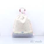 【再販】星降るガーゼ ホワイト×ストライプ*☆ハンドメイド 巾着袋  体操服袋 上履き袋 北欧 