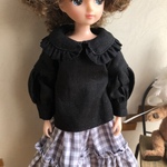 リカちゃん服＊大きなフリル襟ブラウス・ブラック