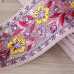 インド刺繍リボンᢂアンティークカラーフラワー　イエロー＆パープル系　インドリボン/刺繍リボン/刺繍/リボン/シルクリボン/トリム/ブレード/ジャガードリボン/レース/チュール/インド
