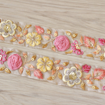 インド刺繍リボンᢂ立体フラワー刺繍　インドリボン/刺繍リボン/刺繍/リボン/シルクリボン/トリム/ブレード/ジャガードリボン/レース/チュール/インド