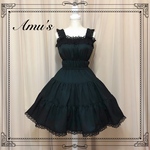 3段ティアード シャーリング ジャンパースカート★ブラック×黒レース(即納品)