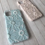 パステルグリーン追加全7色♡可憐なフラワー刺繍レース　iPhoneケース