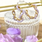 【ゴールド】パールチェーンピアスpurple