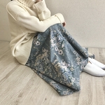 YUWAブルーグレー　どこにも締め付けがない総ゴムフレアスカート　丈オーダー可