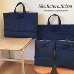 ◎kur・・さまオーダー品　★　紺色の上品可愛い　レッスンバッグ・上履き入れ・レッスンバッグ（大）2セット