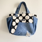  [オーダー分 kou110様] 水玉Bag（デニムリメイク×水玉帆布）　夜空に月と星