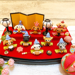 オーダー作品 ケース入り　２段アーチ　飾り　お雛様　こねこねくらぶ 樹脂粘土 ★ ミニチュア　桃の節句　お人形　粘土細工　五人囃子　三人官女
