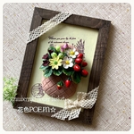 🧡粘土の花♪ピンクバスケットの中の可愛い苺とお花たち＊21㎝