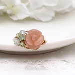 Marie's garden rose - オレンジムーンストーンのワイヤーリング 天然石