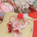 うさぎ花冠♡ひな祭りにぴったり♡桃の花耳飾り♡ピンク