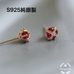 S925純銀製　ルビーカラー　王冠ピアス