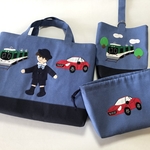 ★a様専用★制服の男の子と電車と車のレッスンバッグ　電車の靴袋　車の巾着