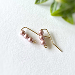 　14kgf Straight line Earrings スワロフスキーパール クリスタルパウダーローズ　2way