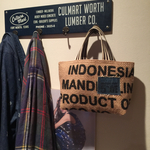 コーヒー豆麻袋トートバッグ/Indonesiaマンデリン英字×ブルーカモフラ帆布ステンシル5th aveブルーデニムタグ