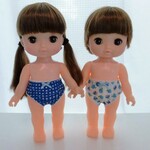 メルちゃんサイズ　パンツ２枚セット　水色リンゴと青水玉　服　パンツ