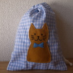 コップ袋（ねこ　ブルー）