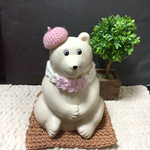 【再販】しろくま貯金箱　桜チョーカーとベレー帽