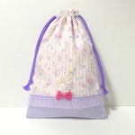 ハンドメイド●巾着●シューズケース●上履き入れ●ユニコーン×ストライプxピンク