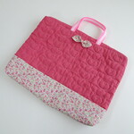 Ｈ様専用　ファスナー付き リボンも可愛い♡くまステッチPink×花柄×レース付き持ち手のレッスンバッグ