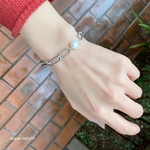 オールステンレス製 バロックパール付きロング小豆チェーンブレスレット 幅約7.4mm 