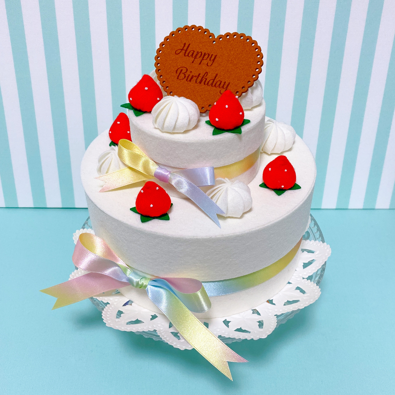 2段セット】フェルトケーキBOX 2段ケーキ 〜しろ〜 - たべられ