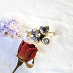 真鍮　ガーネット　タンブル　cz  淡水パール　ミックス　リング