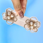 アレルギー対応！刺繍フラワーパールビジューピアス、イヤリング