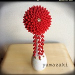 菊の髪飾り つまみ細工 正絹 紅