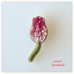 ビーズ刺繍ブローチ　Tulips (pink)