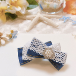 ワンコ用バレッタ♡シンプルレースデニム