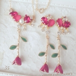 【55】深め レッドローズ 縦長シリーズ♡ピアス＊ネックレス