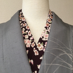 ちりめん　桜ビーズ刺繍半襟