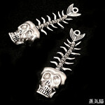 【大きめ】人面魚の骸骨チャーム60mm 銀古美 1個【骸骨 ハロウィン素材】
